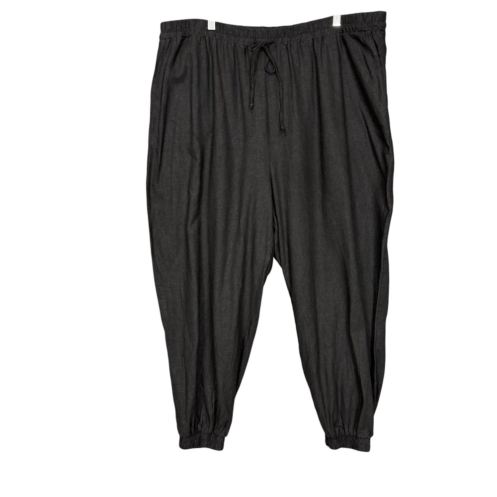 Eloquii‎ Elements Jogger Pants Women 22 Black Linen Blend Elastic Waist Tapered